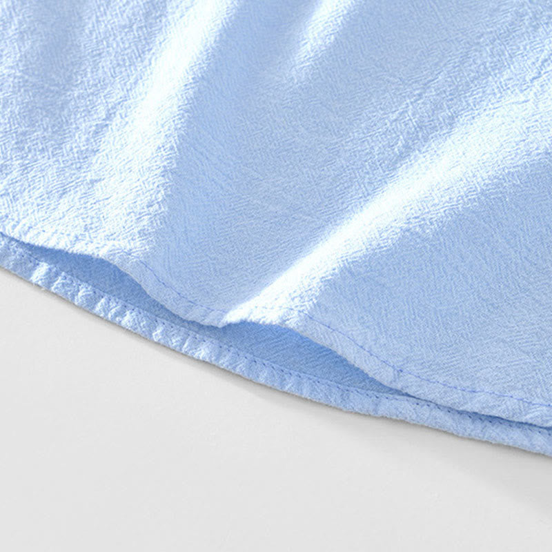 Spring Fall Solid Long Sleeve Half Button Cotton Men's Shirts - Image 6