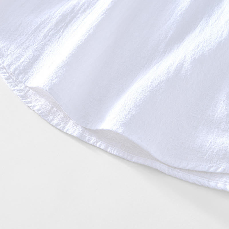 Spring Fall Solid Long Sleeve Half Button Cotton Men's Shirts - Image 8