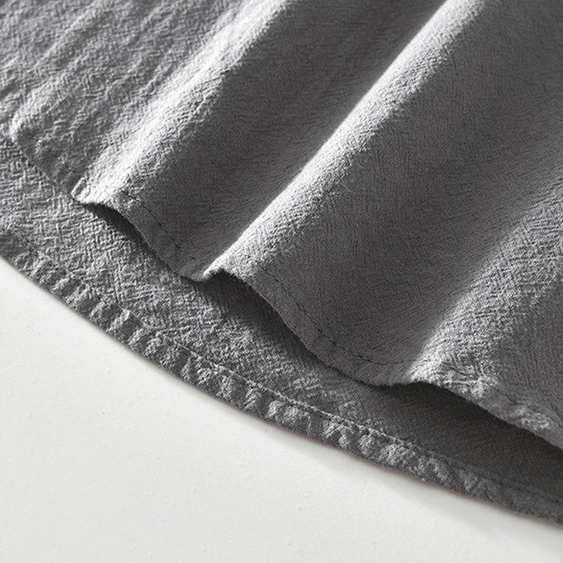 Spring Fall Solid Long Sleeve Half Button Cotton Men's Shirts - Image 12