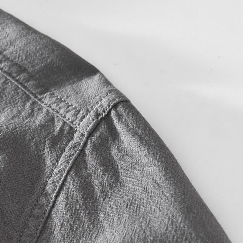 Spring Fall Solid Long Sleeve Half Button Cotton Men's Shirts - Image 17