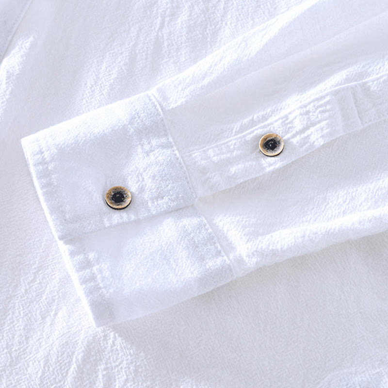 Spring Fall Solid Long Sleeve Half Button Cotton Men's Shirts - Image 24