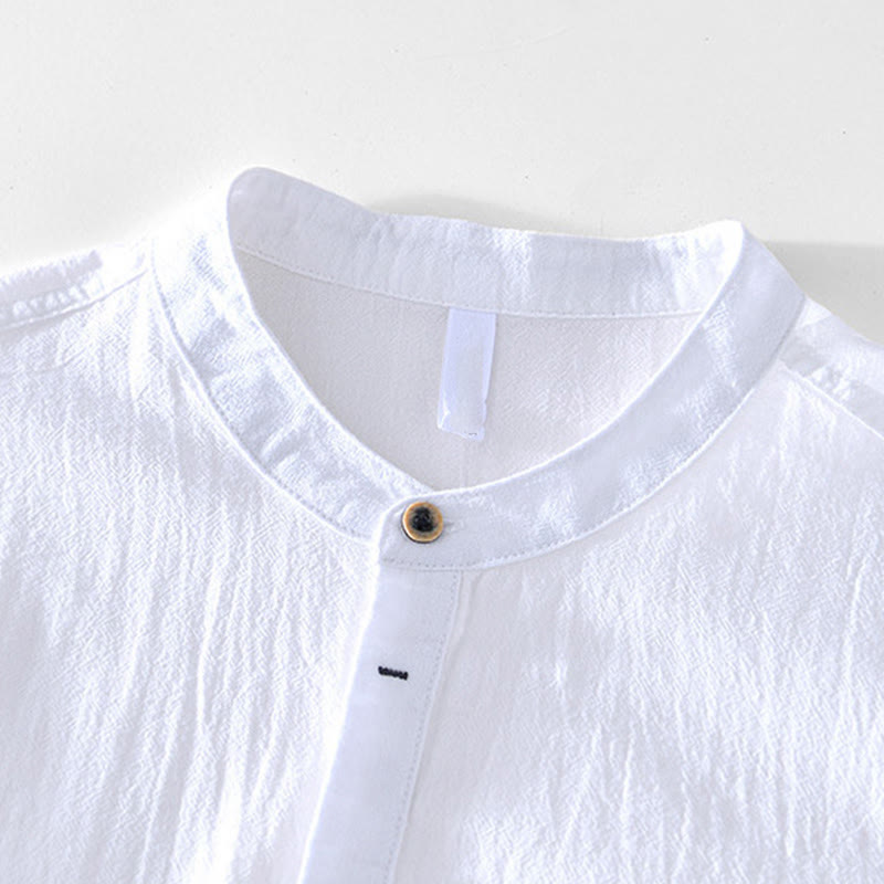 Spring Fall Solid Long Sleeve Half Button Cotton Men's Shirts - Image 23