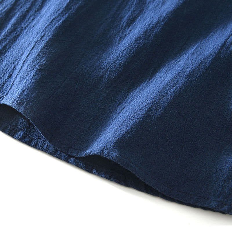 Spring Fall Solid Long Sleeve Half Button Cotton Men's Shirts - Image 9