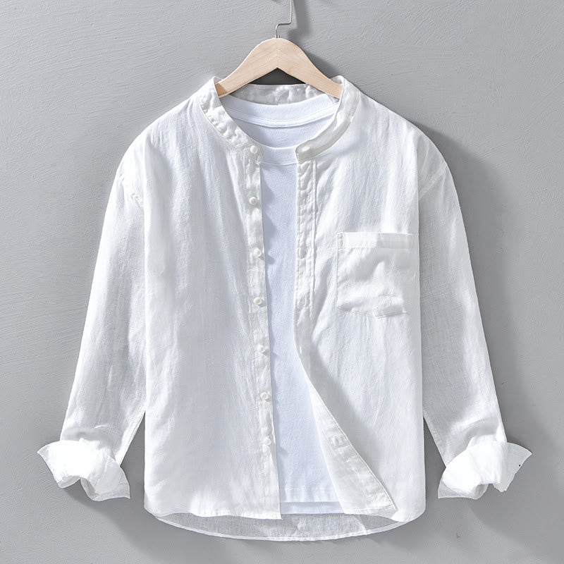 Simple Fall Long Sleeve Buttons Design Linen Men's Shirts - Image 10