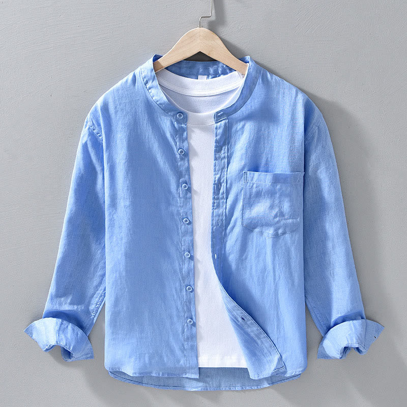 Simple Fall Long Sleeve Buttons Design Linen Men's Shirts - Image 13