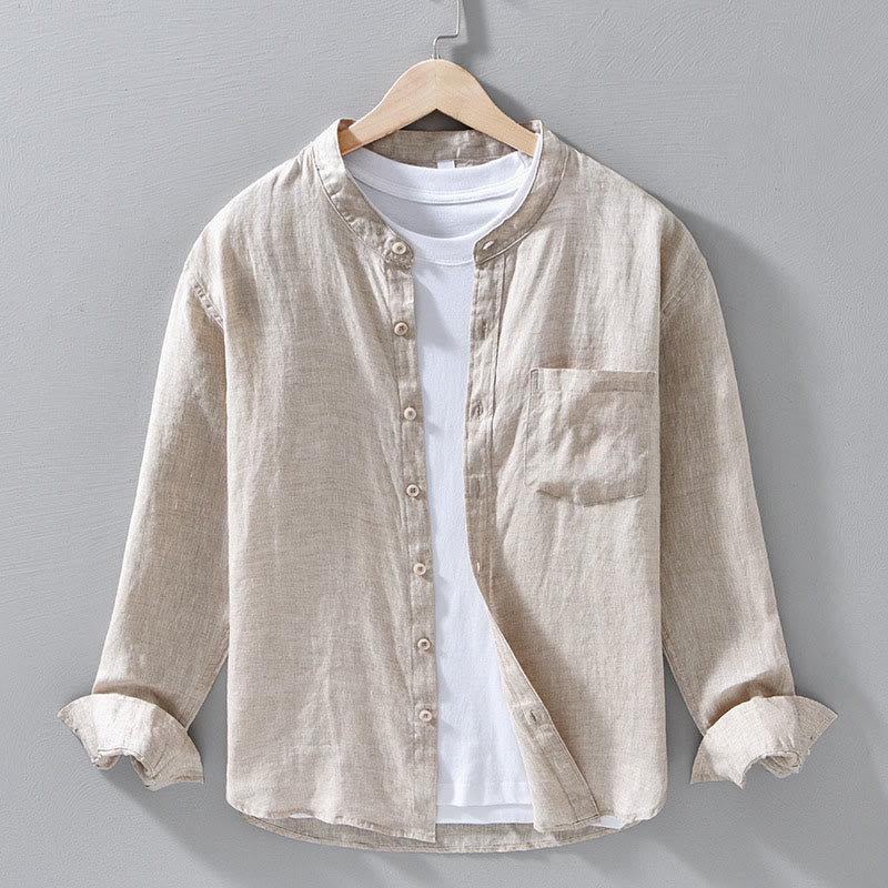 Simple Fall Long Sleeve Buttons Design Linen Men's Shirts