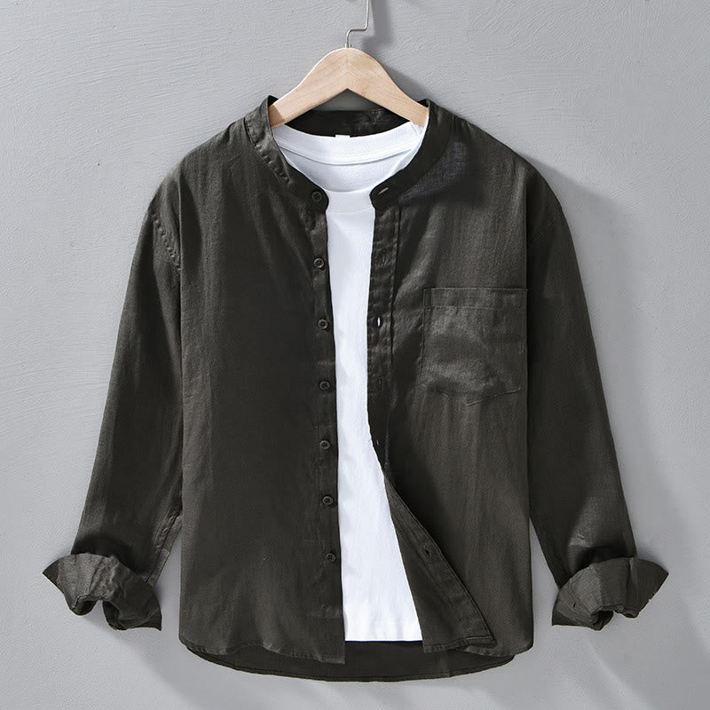 Simple Fall Long Sleeve Buttons Design Linen Men's Shirts - Image 19