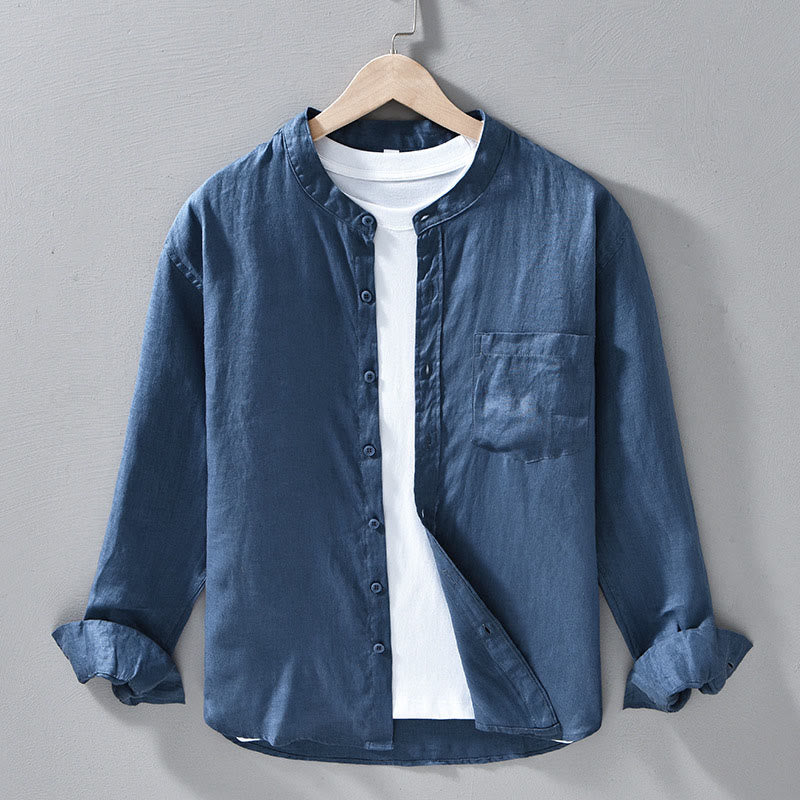 Simple Fall Long Sleeve Buttons Design Linen Men's Shirts - Image 16