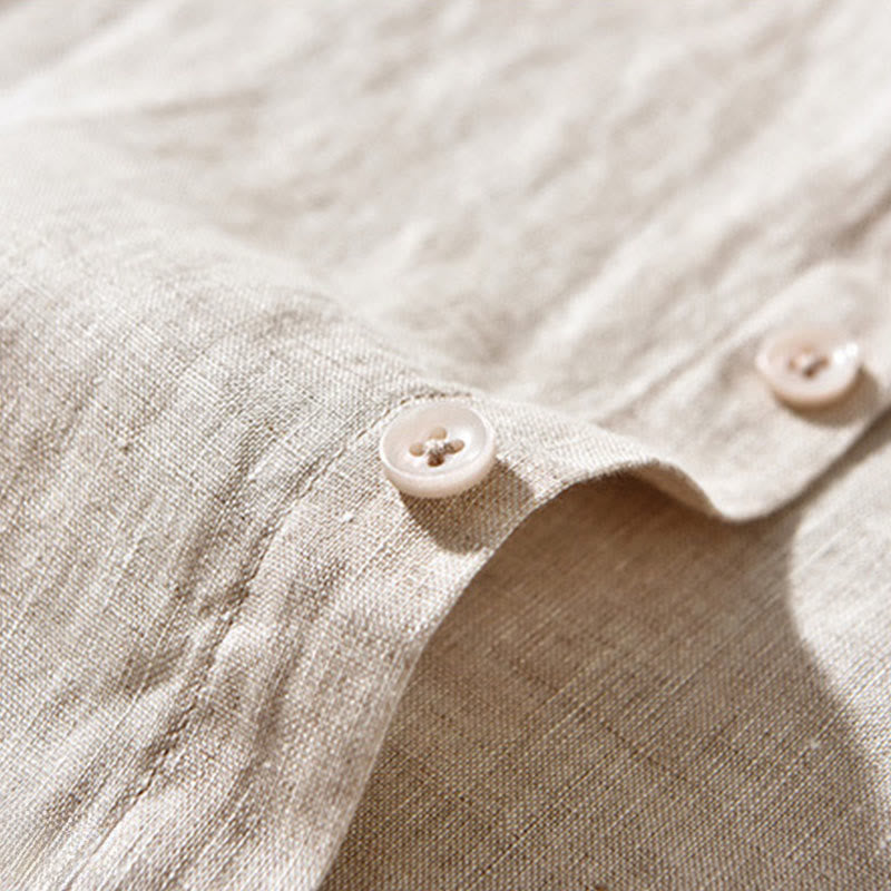 Simple Fall Long Sleeve Buttons Design Linen Men's Shirts - Image 6