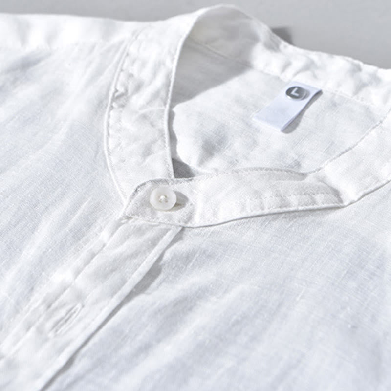 Simple Fall Long Sleeve Buttons Design Linen Men's Shirts - Image 11