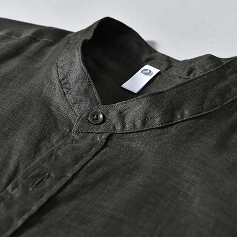 Simple Fall Long Sleeve Buttons Design Linen Men's Shirts - Image 20