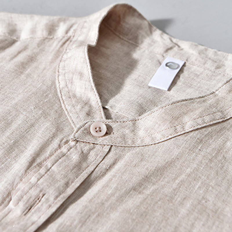 Simple Fall Long Sleeve Buttons Design Linen Men's Shirts - Image 4
