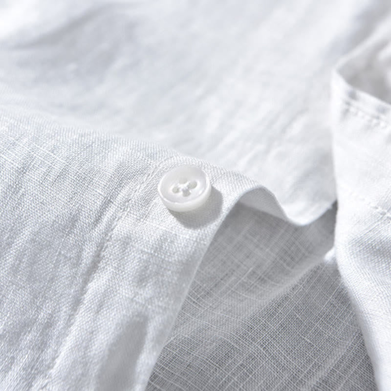 Simple Fall Long Sleeve Buttons Design Linen Men's Shirts - Image 12