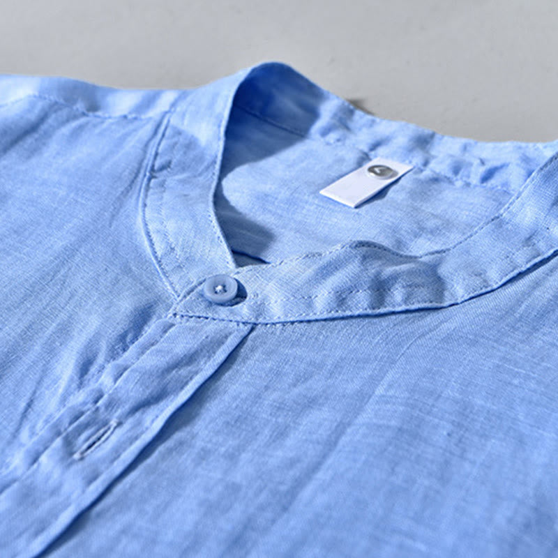 Simple Fall Long Sleeve Buttons Design Linen Men's Shirts - Image 14