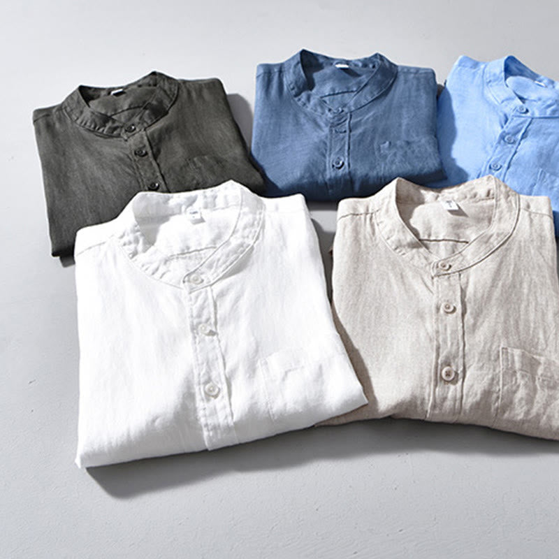 Simple Fall Long Sleeve Buttons Design Linen Men's Shirts - Image 22