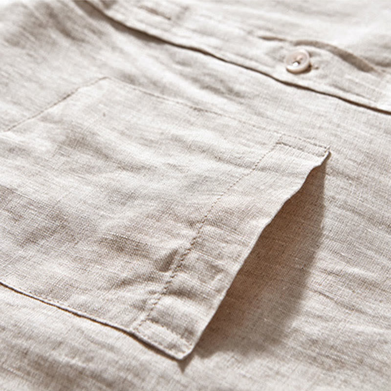 Simple Fall Long Sleeve Buttons Design Linen Men's Shirts - Image 5