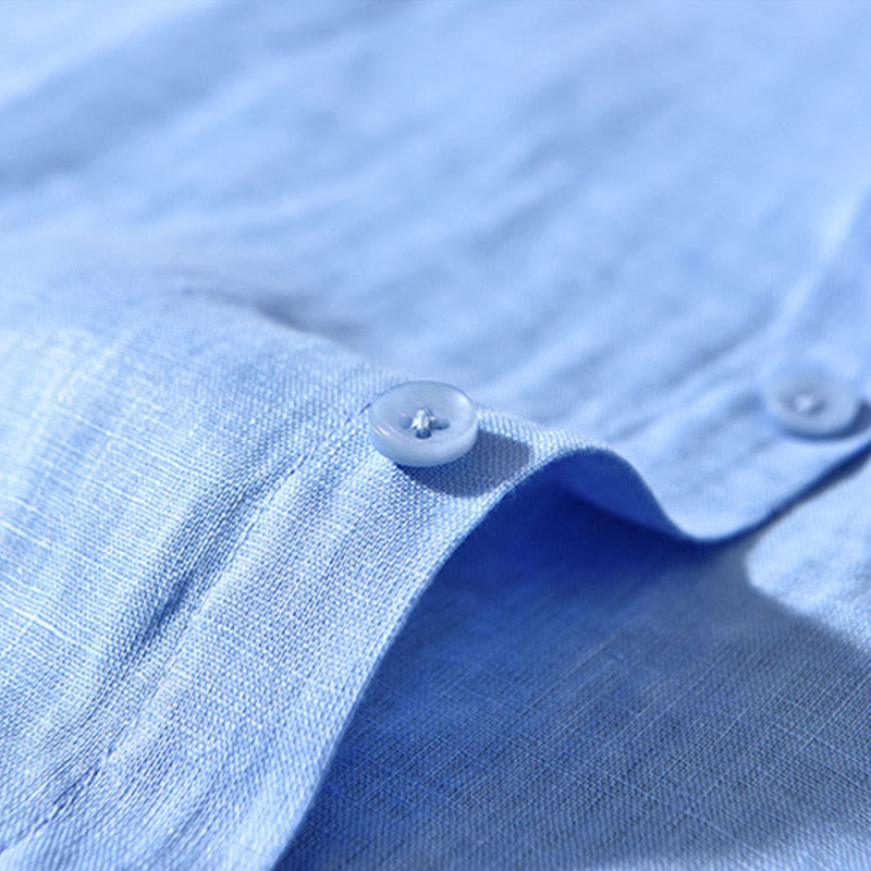 Simple Fall Long Sleeve Buttons Design Linen Men's Shirts - Image 15