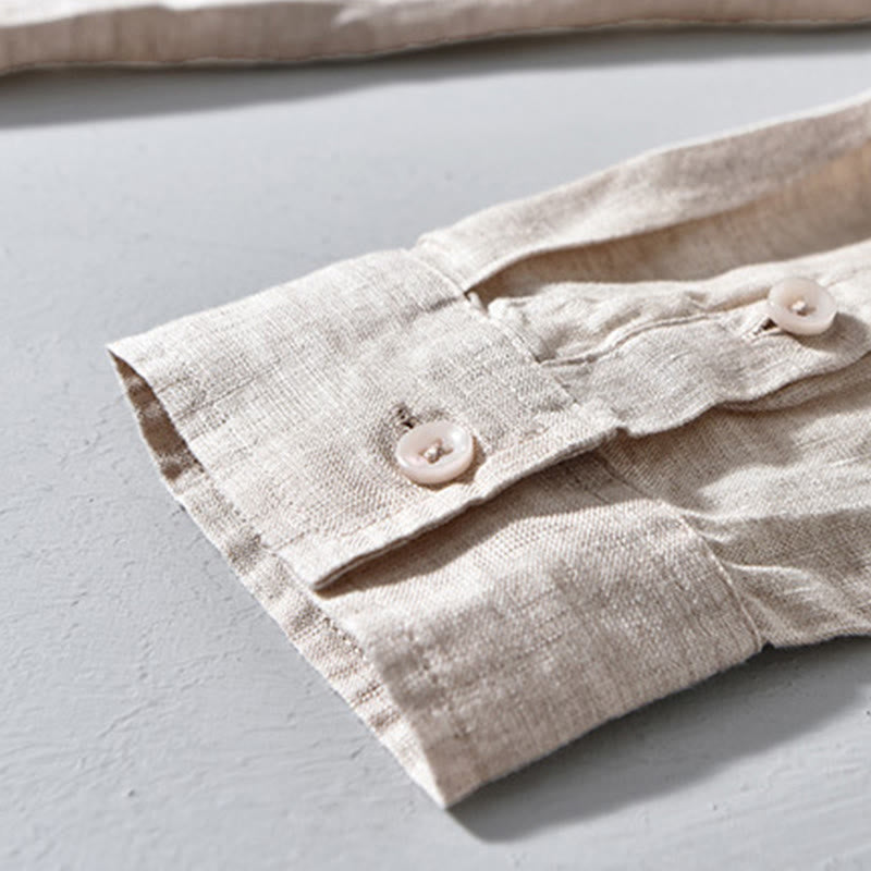 Simple Fall Long Sleeve Buttons Design Linen Men's Shirts - Image 7