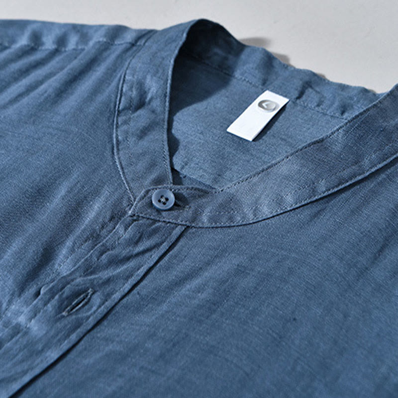 Simple Fall Long Sleeve Buttons Design Linen Men's Shirts - Image 17