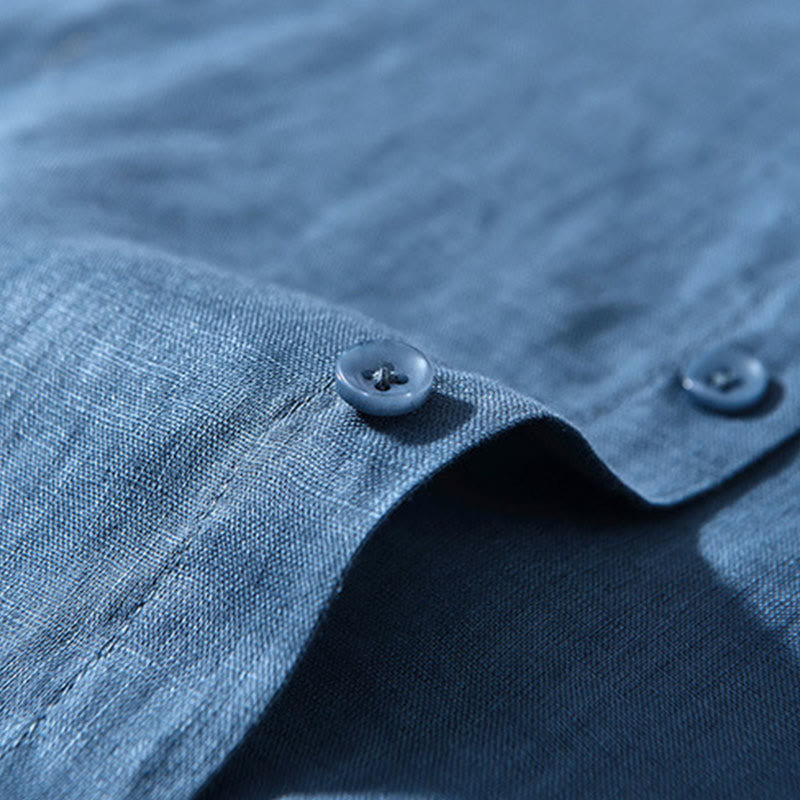 Simple Fall Long Sleeve Buttons Design Linen Men's Shirts - Image 18