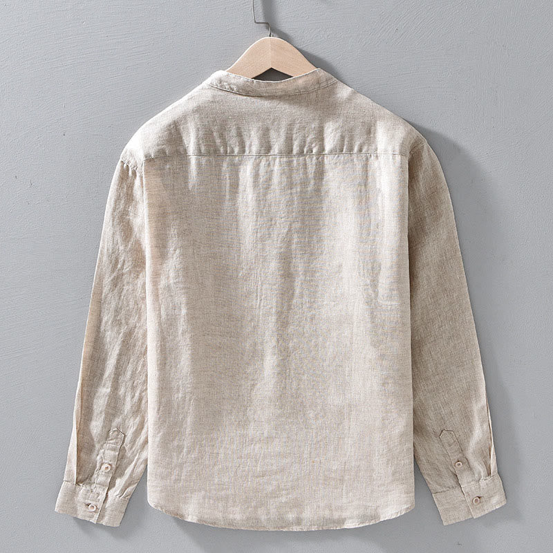 Simple Fall Long Sleeve Buttons Design Linen Men's Shirts - Image 3