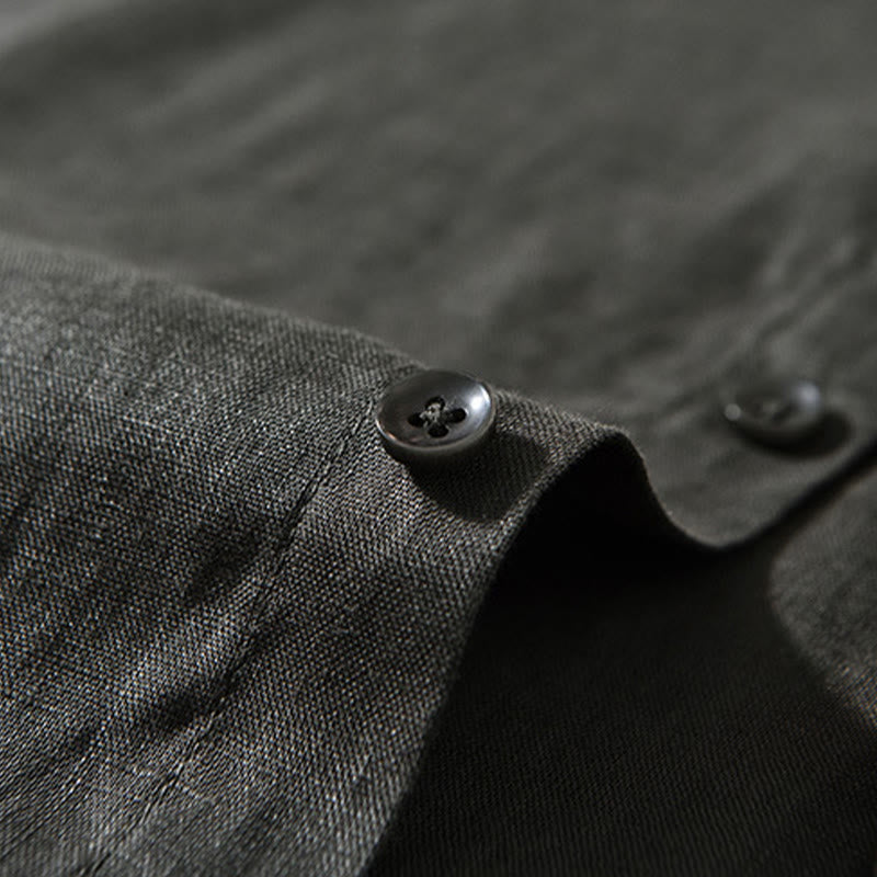 Simple Fall Long Sleeve Buttons Design Linen Men's Shirts - Image 21