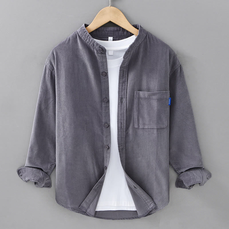 Plain Button Down Cotton Corduroy Men's Long Sleeve Jacket