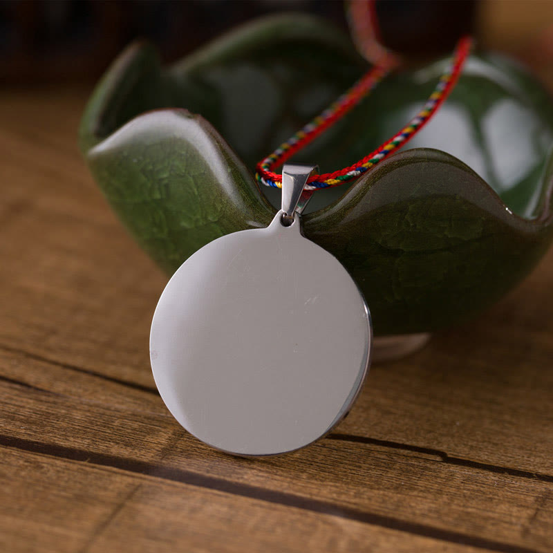 Om Hum Sanskrit Titanium Steel Luck Colored Rope Necklace Pendant - Image 4