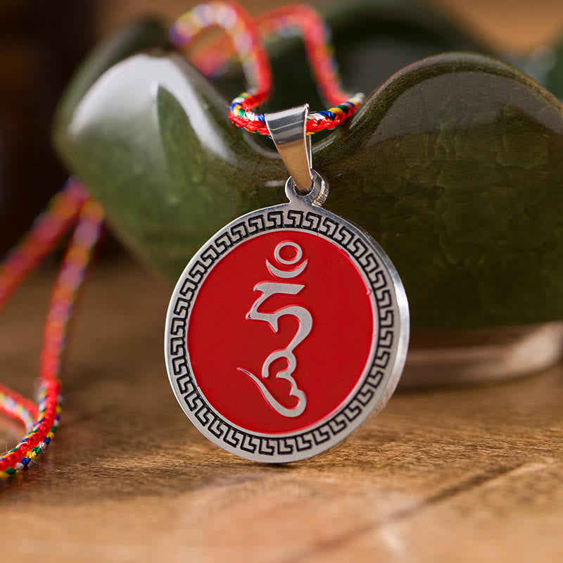 Om Hum Sanskrit Titanium Steel Luck Colored Rope Necklace Pendant - Image 8