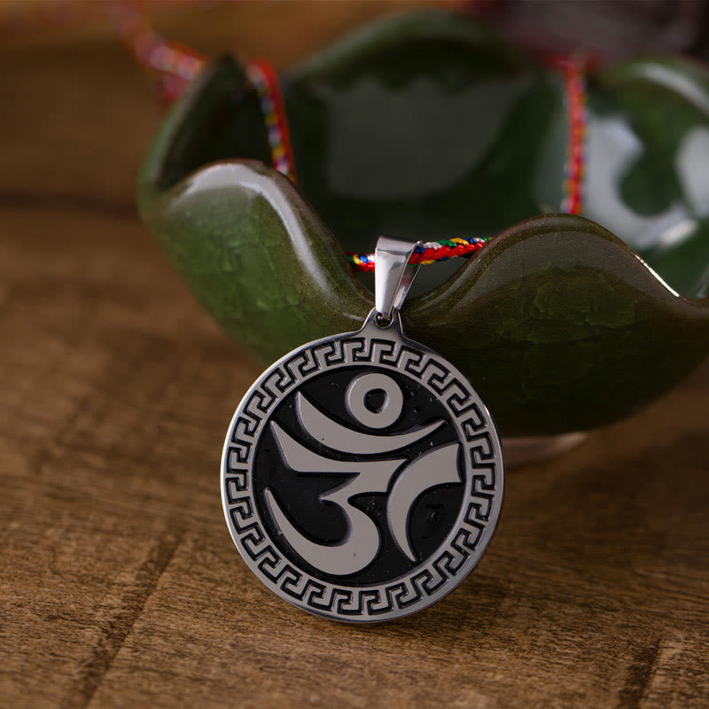 Om Hum Sanskrit Titanium Steel Luck Colored Rope Necklace Pendant