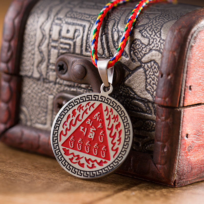 Om Hum Sanskrit Titanium Steel Luck Colored Rope Necklace Pendant - Image 10