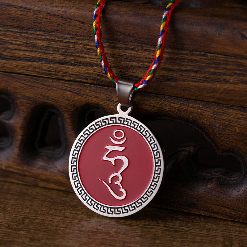Om Hum Sanskrit Titanium Steel Luck Colored Rope Necklace Pendant - Image 9