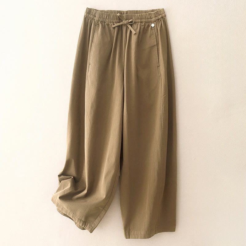 Plain 7-8 Length Women's Harem Cotton Pants With Pockets