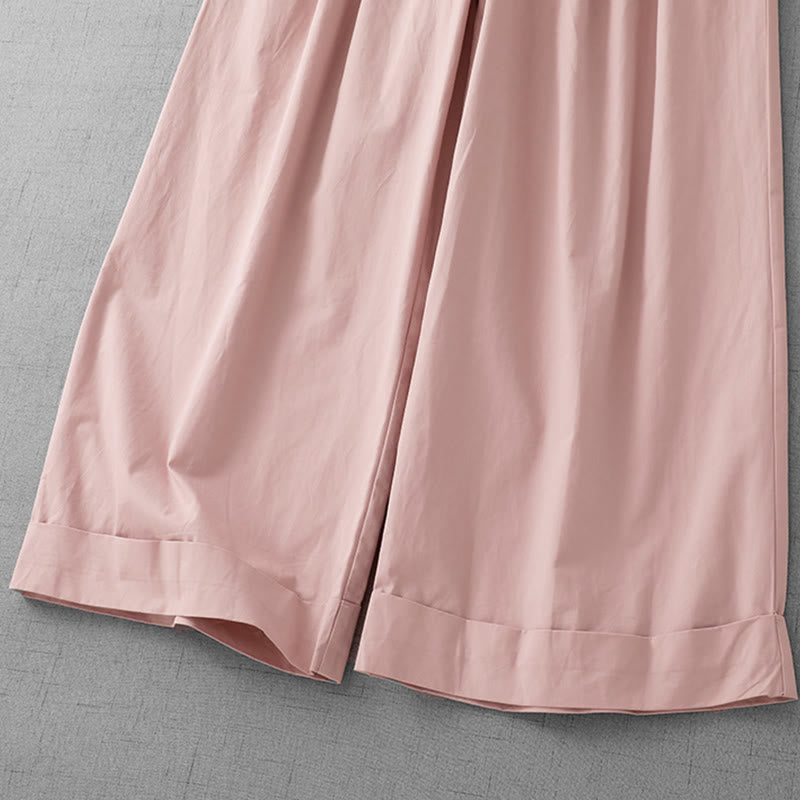 Casual Plain Polyester Women's 7-8 Length Wide Leg Pants With Pockets - Image 5