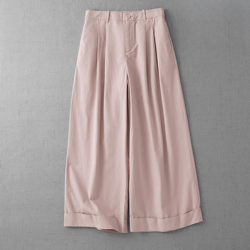Casual Plain Polyester Women's 7-8 Length Wide Leg Pants With Pockets