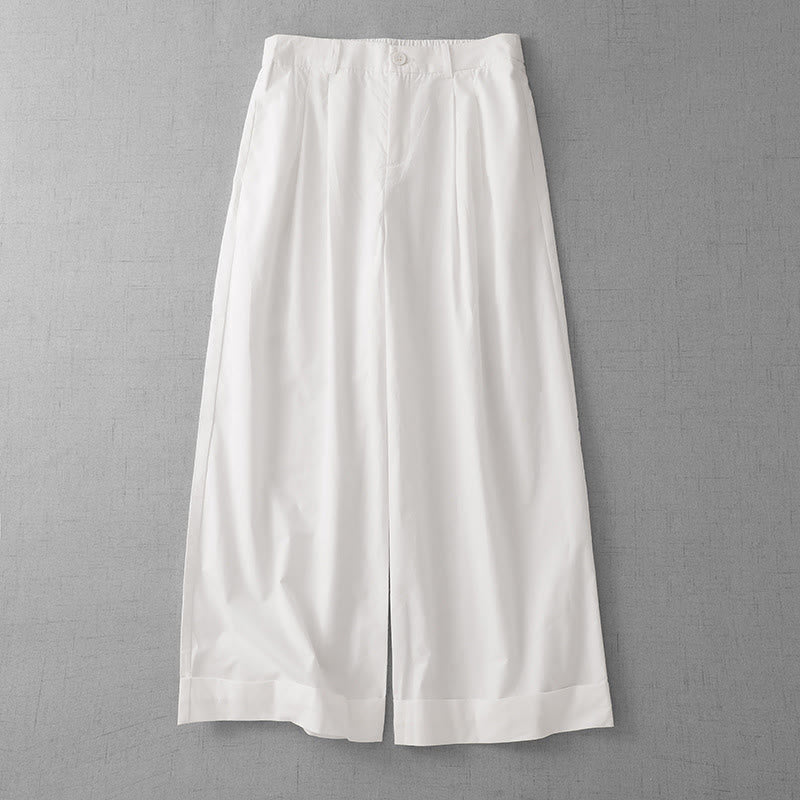 Casual Plain Polyester Women's 7-8 Length Wide Leg Pants With Pockets - Image 8