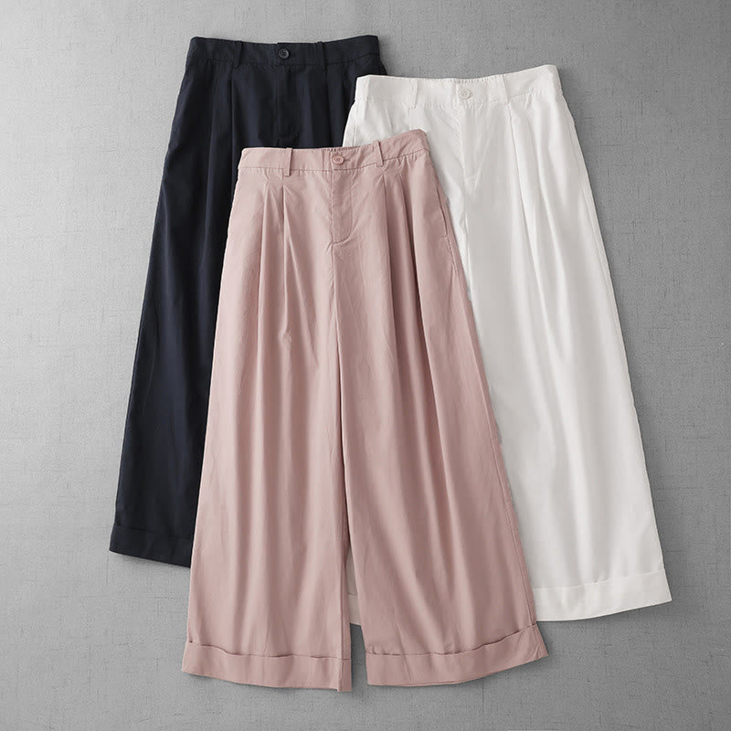 Casual Plain Polyester Women's 7-8 Length Wide Leg Pants With Pockets - Image 18