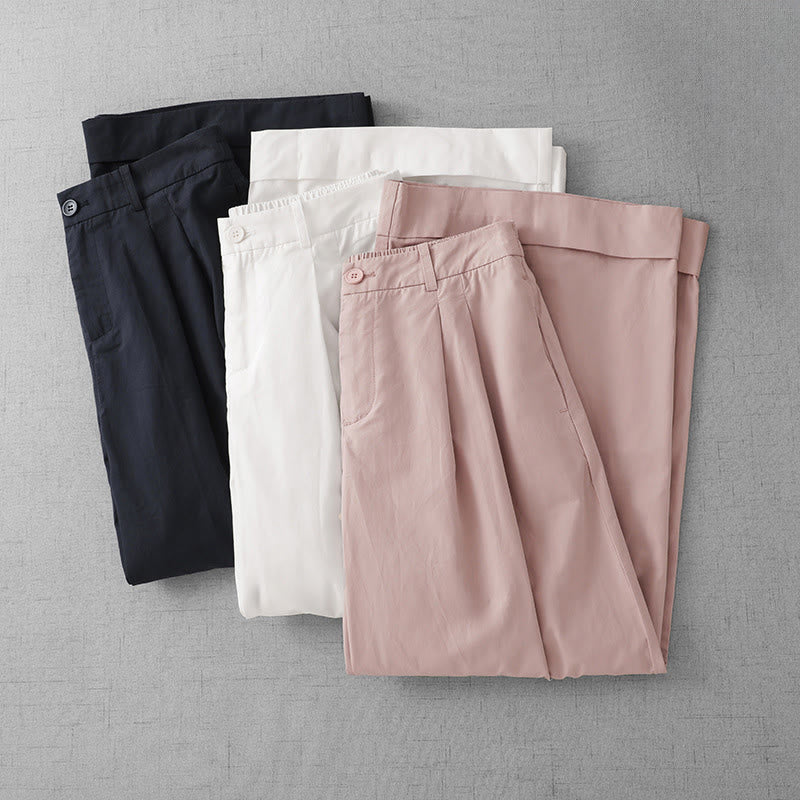Casual Plain Polyester Women's 7-8 Length Wide Leg Pants With Pockets - Image 21