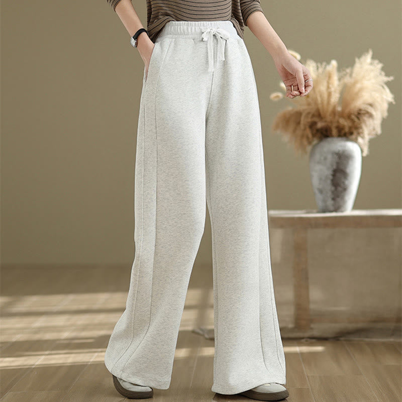Casual Plain Cotton Women's Wide Leg Pants With Pockets