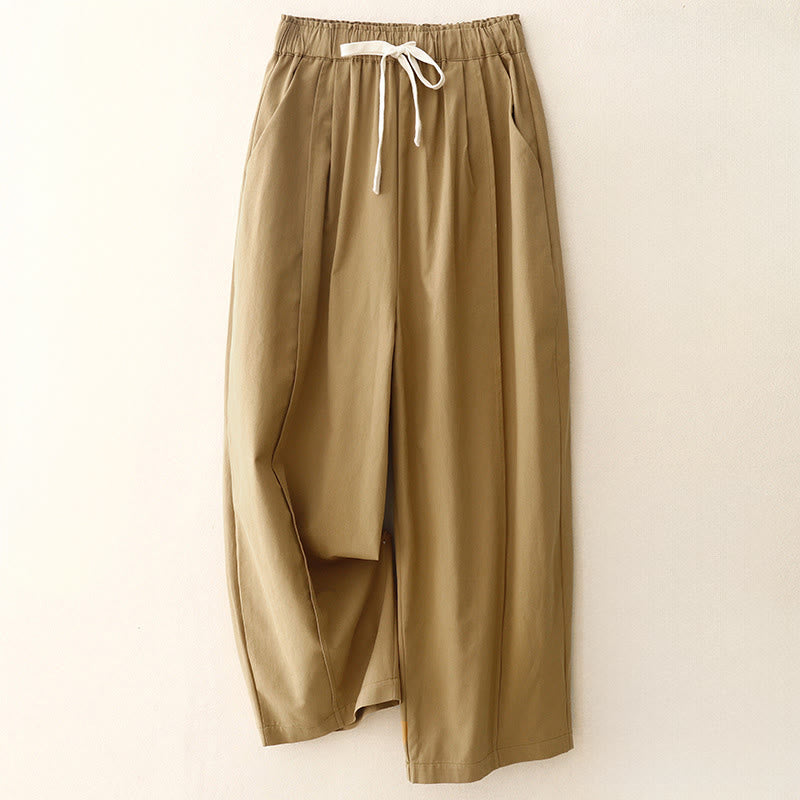 Casual Rope Women's Cotton Polyester Pants With Pockets
