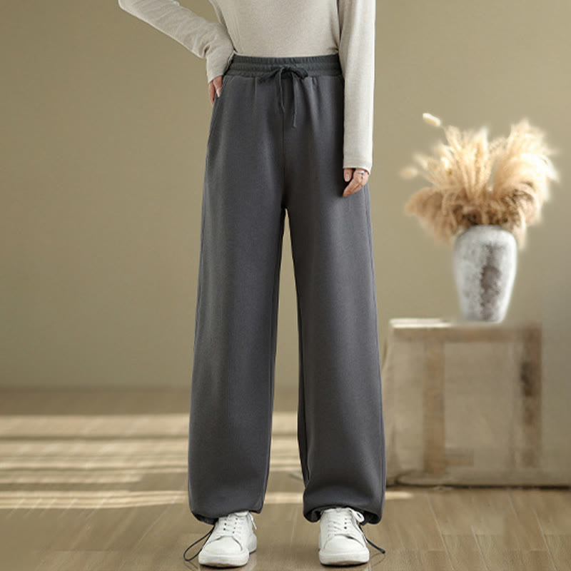 Casual Rope Women's Cotton Straight-leg Pants With Pockets