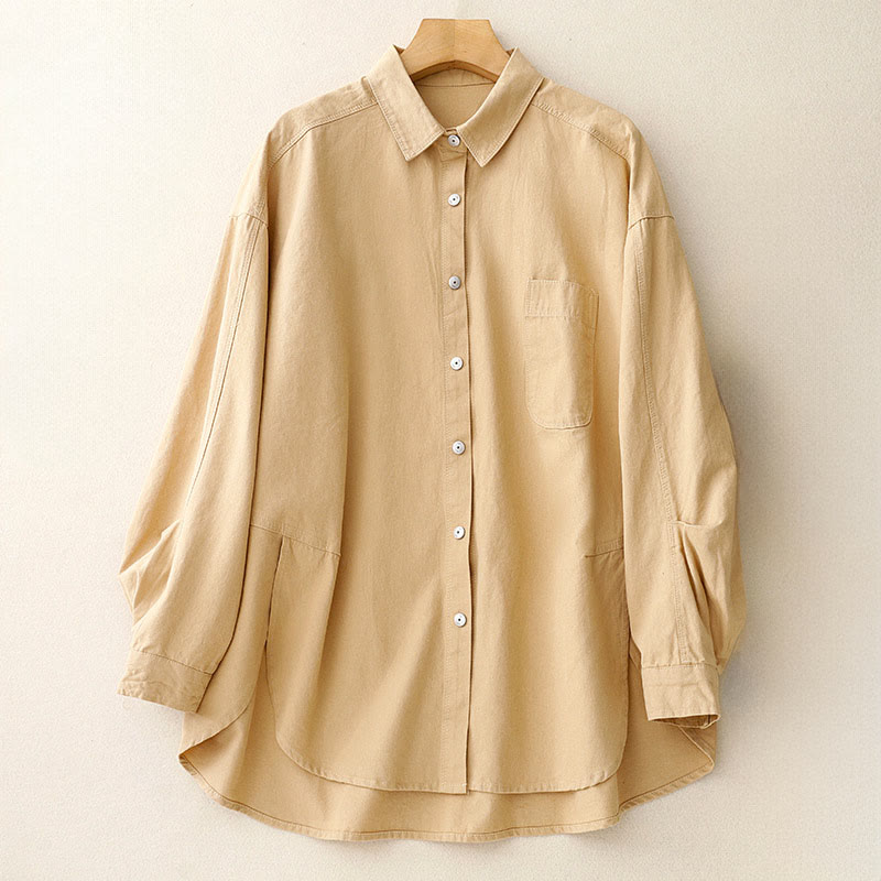 Casual Women's Stand Collar Long Sleeve Design Plain Cotton Shirt