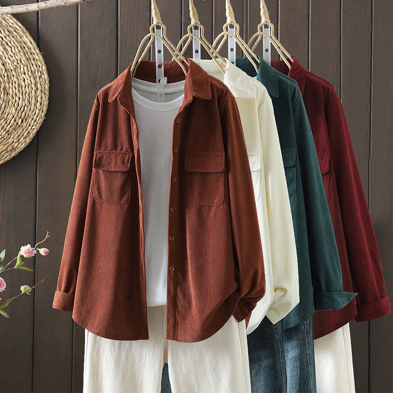 Corduroy Women's Cotton Long Sleeve Jacket With Pockets