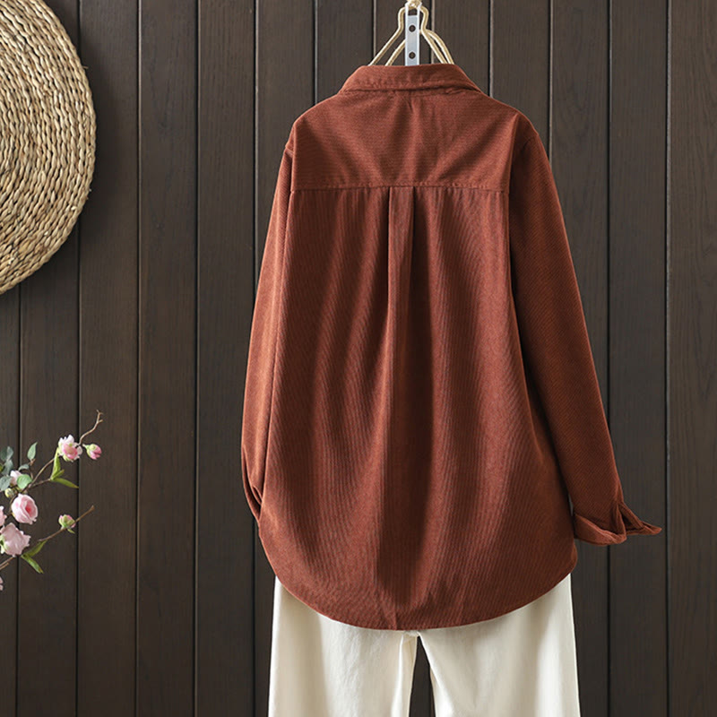 Corduroy Women's Cotton Long Sleeve Jacket With Pockets - Image 3