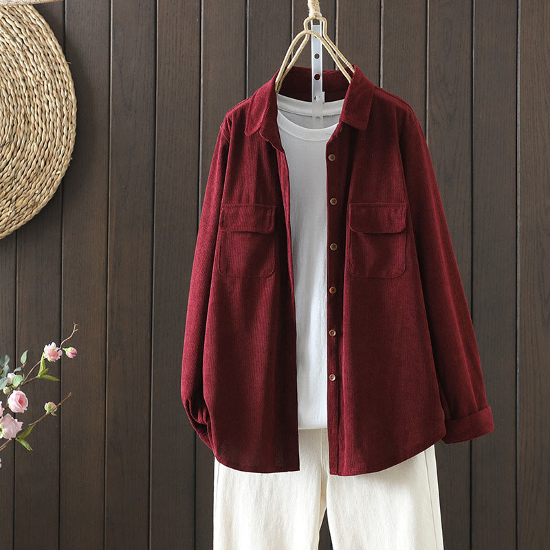 Corduroy Women's Cotton Long Sleeve Jacket With Pockets - Image 13