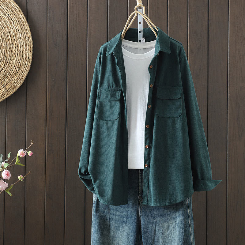 Corduroy Women's Cotton Long Sleeve Jacket With Pockets - Image 19