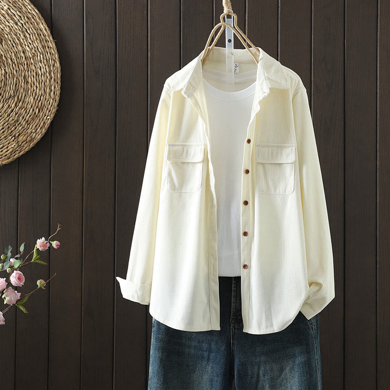 Corduroy Women's Cotton Long Sleeve Jacket With Pockets - Image 25