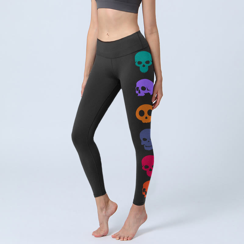 Colorful Skulls Print Gym Leggings Women's Yoga Pants