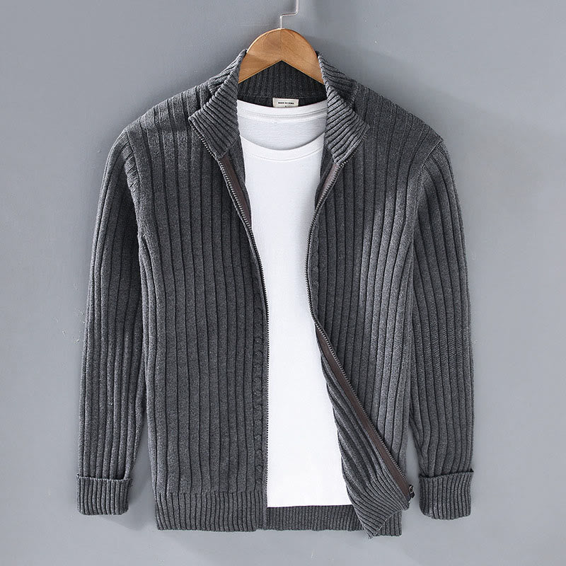 Spring Plain Zipper Design Cotton Men's Long Sleeve Mock Neck Jacket