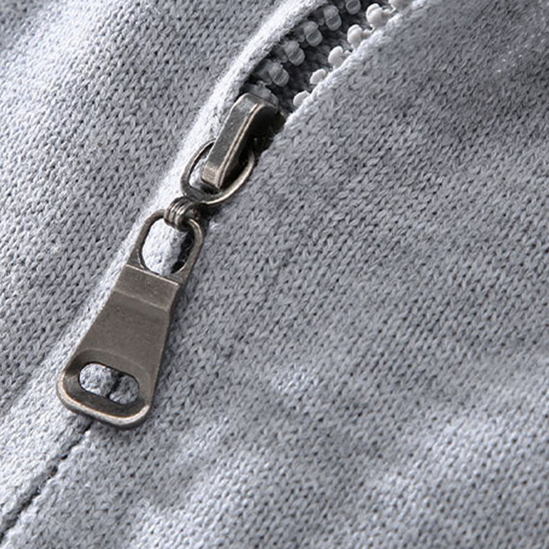 Plain Zipper Ribbed Bottom Hem Design Men's Long Sleeve Cotton Jacket - Image 4